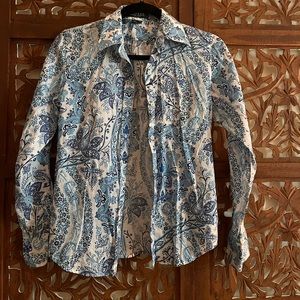 Ralph Lauren western paisley blue white pattern womens shirt